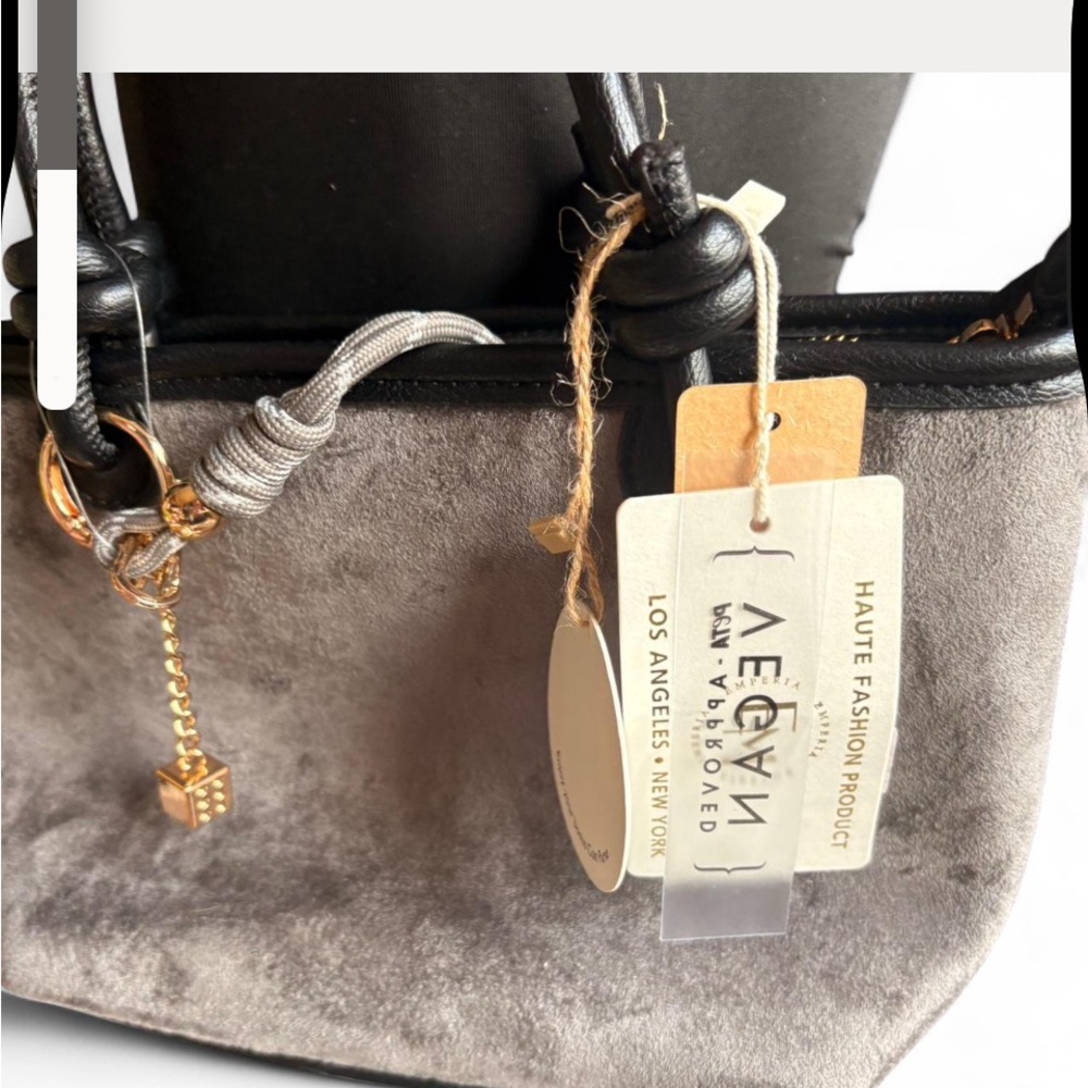Elegant Gray Velvet Shoulder Bag with Gold Accents